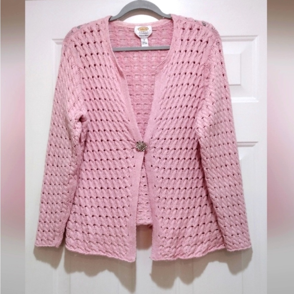 Talbots Pink Cashmere Silk Blend Cardigan Sweater Rhinestone Button